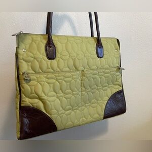 Chelsey Henry Quilted Laptop Tote Bag – Green with Brown Trim | Like new